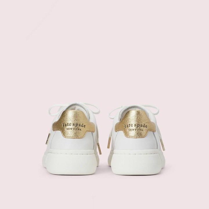 White / Gold Kate Spade Lift Sneakers | 247-QAFZDB