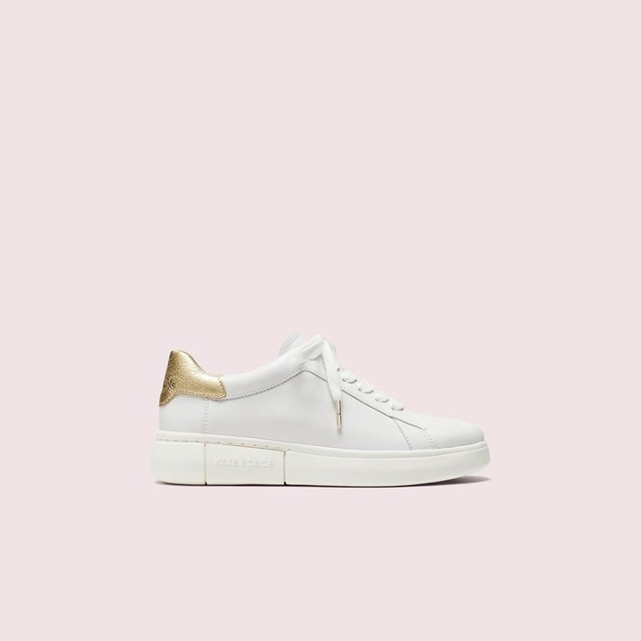 White / Gold Kate Spade Lift Sneakers | 247-QAFZDB