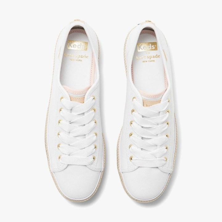 White / Pink Kate Spade x Keds Triple Kick Woven-Stripe Foxing Sneakers | 738-FXTUCO